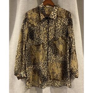 Won Moa Sheer Overlay Tiger Print Art To Wear Blouse Women's